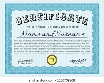 Light blue Certificate. Money Pattern design. Customizable, Easy to edit and change colors. Easy to print. 