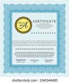 Light blue Certificate. Money Pattern design. With quality background. Vector illustration. 