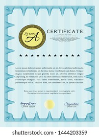 Light blue Certificate. Money Pattern. With guilloche pattern. Detailed. 