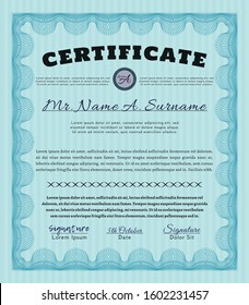Light blue Certificate. Money Pattern. Vector illustration. Printer friendly. 