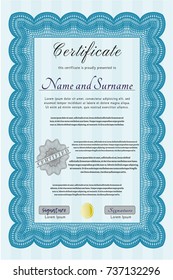 Light blue Certificate. Money Pattern. Customizable, Easy to edit and change colors. With great quality guilloche pattern. 