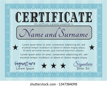 Light blue Certificate. Money style design. Detailed. Easy to print. 