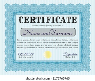 Light blue Certificate. Printer friendly. Customizable, Easy to edit and change colors. Superior design. 