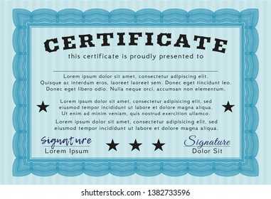 Light blue Certificate. Printer friendly. Vector illustration. Nice design. 