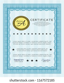 Light blue Certificate. With quality background. Vector illustration. Nice design. 