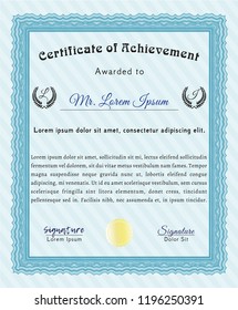 Light blue Certificate. With quality background. Vector illustration. Money Pattern. 
