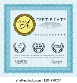 Light blue Certificate. With quality background. Superior design. Detailed. 