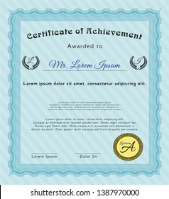 Light blue Certificate. With quality background. Artistry design. Detailed. 