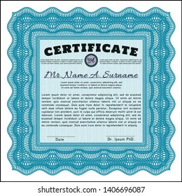 Light blue Certificate. With quality background. Money Pattern. Vector illustration. 