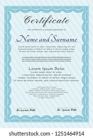 Light blue Certificate. Retro design. Easy to print. Customizable, Easy to edit and change colors. 