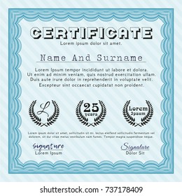 Light blue Certificate. Sophisticated design. Detailed. Printer friendly. 