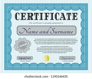 Light blue Certificate. Superior design. With guilloche pattern. Customizable, Easy to edit and change colors. 