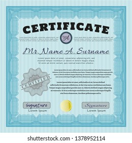 Light blue Certificate. Superior design. Easy to print. Customizable, Easy to edit and change colors. 