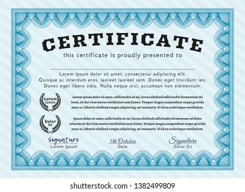 Light blue Certificate. Superior design. Customizable, Easy to edit and change colors. With complex linear background. 