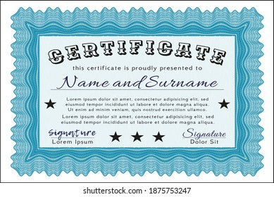 Light blue Certificate template.  Artistry design.  With complex background.  Vector illustration. 