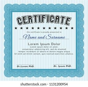 Light blue Certificate template. With background. Retro design. Vector illustration. 