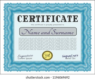 Light blue Certificate template. With background. Customizable, Easy to edit and change colors. Beauty design. 