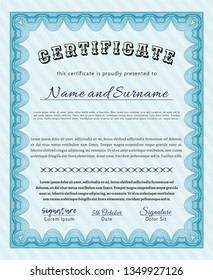 Light blue Certificate template. Beauty design. With background. Customizable, Easy to edit and change colors. 