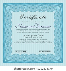 Light blue Certificate template. With complex background. Customizable, Easy to edit and change colors. Modern design. 