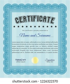 Light blue Certificate template. With complex linear background. Perfect design. Customizable, Easy to edit and change colors. 