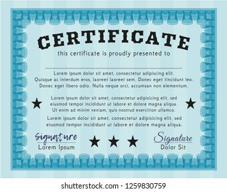 Light blue Certificate template. With complex linear background. Customizable, Easy to edit and change colors. Money design. 