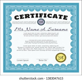 Light blue Certificate template. With complex linear background. Beauty design. Customizable, Easy to edit and change colors. 