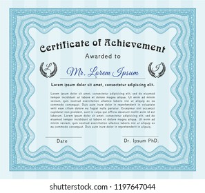 Light blue Certificate template. Customizable, Easy to edit and change colors. Printer friendly. Artistry design. 