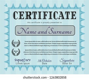 Light blue Certificate template. Customizable, Easy to edit and change colors. With background. Money Pattern. 
