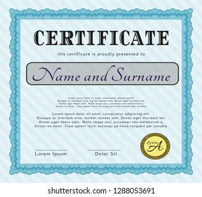 Light blue Certificate template. Customizable, Easy to edit and change colors. Easy to print. Superior design. 