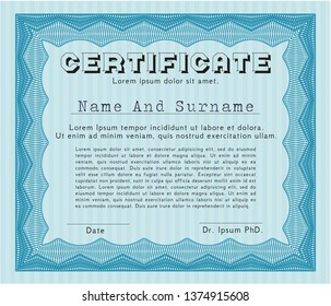 Light blue Certificate template. Customizable, Easy to edit and change colors. With complex linear background. Perfect design. 