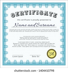 Light blue Certificate template. Customizable, Easy to edit and change colors. With complex linear background. Lovely design. 