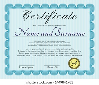 Light blue Certificate template. Customizable, Easy to edit and change colors. With quality background. Money style design. 