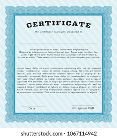 Light blue Certificate template. Detailed. Printer friendly. Elegant design. 