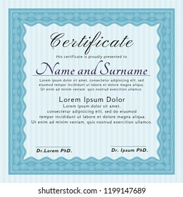 Light blue Certificate template. Detailed. With quality background. Artistry design. 