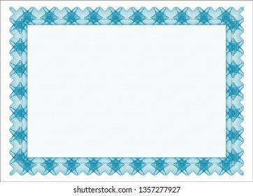 Light blue Certificate template. Detailed. Easy to print. Elegant design. 