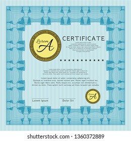 Light blue Certificate template. Detailed. Easy to print. Money Pattern design. 
