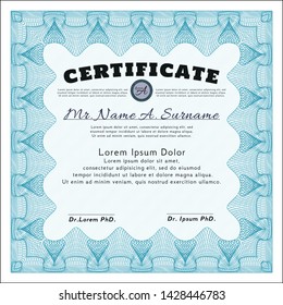 Light blue Certificate template. Detailed. Easy to print. Money Pattern. 