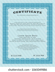 Light blue Certificate template or diploma template. Vector illustration. Printer friendly. Money style design. 