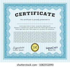 Light blue Certificate template or diploma template. Nice design. With complex background. Customizable, Easy to edit and change colors. 