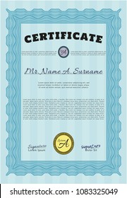  Light blue Certificate template or diploma template. Complex background. Vector illustration. Artistry design. 