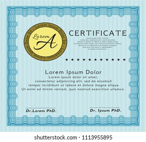  Light blue Certificate template or diploma template. Vector illustration. With complex background. Artistry design. 