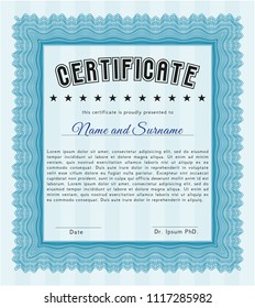 Light blue Certificate template or diploma template. With guilloche pattern. Superior design. Customizable, Easy to edit and change colors. 