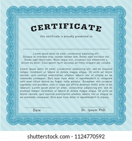 Light blue Certificate template or diploma template. Printer friendly. Vector illustration. Nice design. 