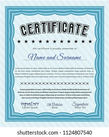 Light blue Certificate template or diploma template. With linear background. Detailed. Excellent design. 