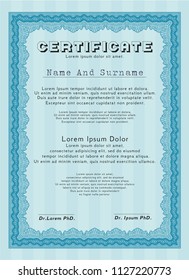Light blue Certificate template or diploma template. Detailed. Complex background. Good design. 