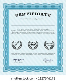 Light blue Certificate template or diploma template. With complex background. Good design. Vector illustration. 