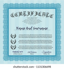 Light blue Certificate template or diploma template. With background. Customizable, Easy to edit and change colors. Cordial design. 