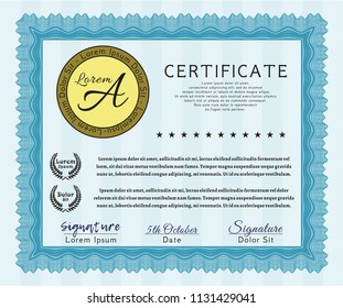 Light blue Certificate template or diploma template. Vector illustration. Printer friendly. Perfect design. 