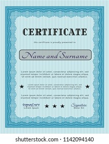Light blue Certificate template or diploma template. Modern design. Vector illustration. Printer friendly. 