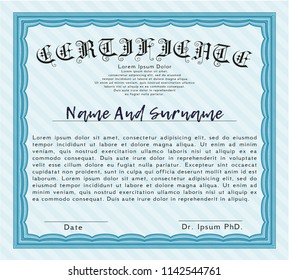 Light blue Certificate template or diploma template. Artistry design. With guilloche pattern. Customizable, Easy to edit and change colors. 